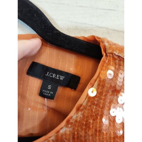 NWT J. Crew Women's Orange Bubble-sleeve Sequin Cropped Top Size S - Picture 3 of 7